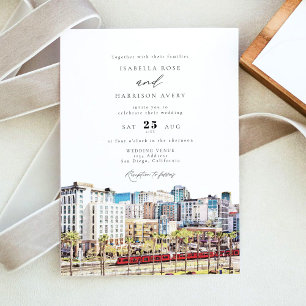 Waterverf San Diego California Skyline Wedding Kaart