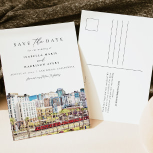 Waterverf San Diego Californië Skyline Beach Briefkaart