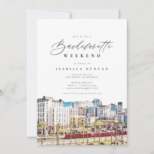 Waterverf San Diego Californië Skyline Beach Kaart (Voorkant)