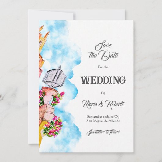 Waterverf San Miguel de Allende Bewaar de datum Kaart (Voorkant)