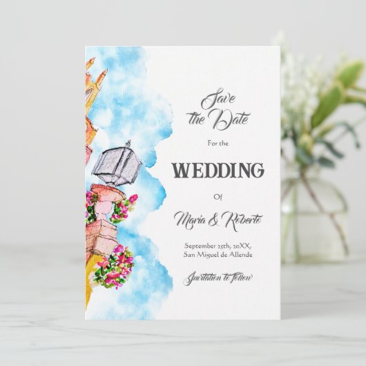 Waterverf San Miguel de Allende Bewaar de datum Kaart (Staand voorkant)