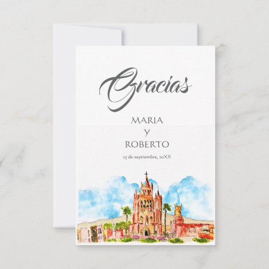 Waterverf San Miguel de Allende rustieke bruiloft Bedankkaart (Achterkant)