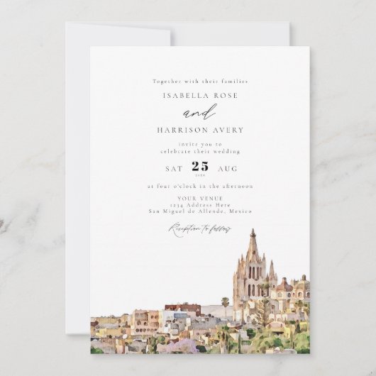 Waterverf San Miguel Mexico City Skyline Wedding Kaart (Voorkant)