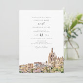 Waterverf San Miguel Mexico City Skyline Wedding Kaart (Staand voorkant)