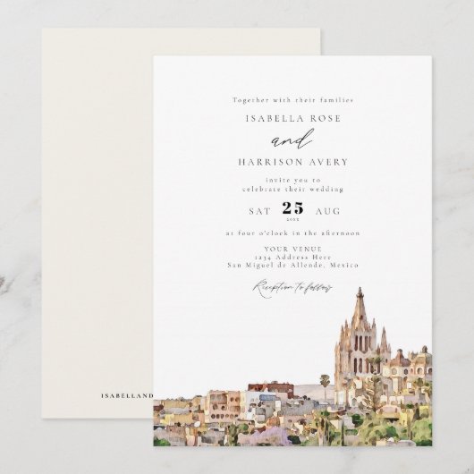 Waterverf San Miguel Mexico City Skyline Wedding Kaart (Voorkant / Achterkant)