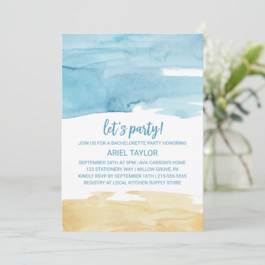 Waterverf Sand and Zee Let's Party Kaart (Staand voorkant)