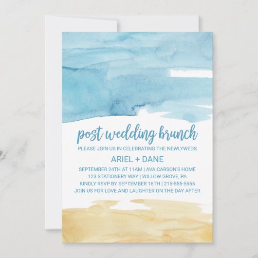 Waterverf Sand and Zee Post Wedding Brunch Kaart (Voorkant)