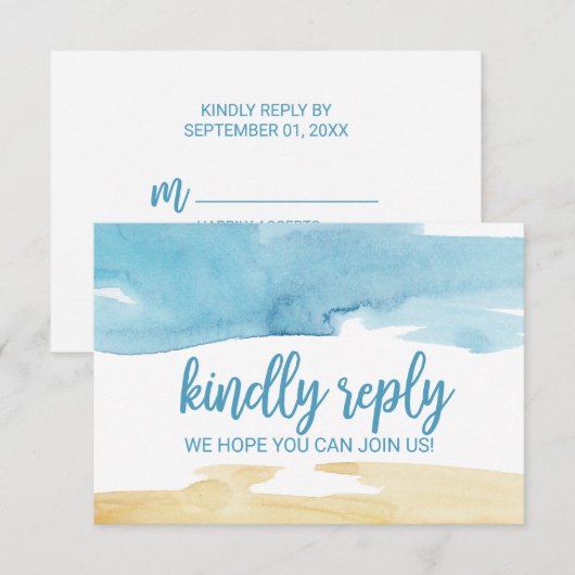 Waterverf Sand and Zee Song Request RSVP Kaart (Voorkant / Achterkant)