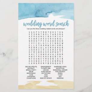 Waterverf Sand and Zee "Wedding Word Search"-spel Flyer