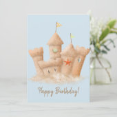 Waterverf Sand Castle Birthday Kaart (Staand voorkant)