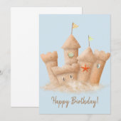 Waterverf Sand Castle Birthday Kaart (Voorkant / Achterkant)