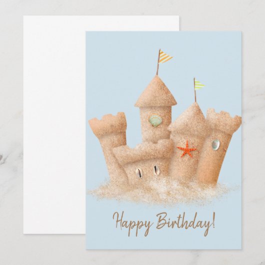 Waterverf Sand Castle Birthday Kaart (Voorkant / Achterkant)