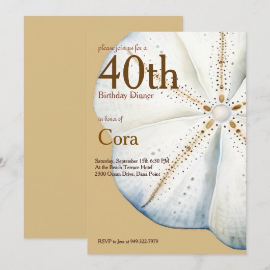 Waterverf Sand Dollar verjaardagsuitnodiging Kaart (Voorkant / Achterkant)