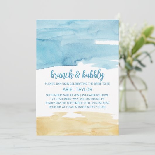 Waterverf Sand en Zee Brunch en Bubble Kaart (Staand voorkant)