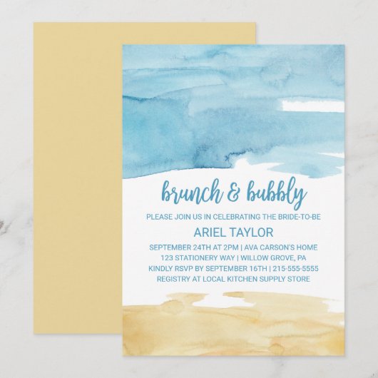 Waterverf Sand en Zee Brunch en Bubble Kaart (Voorkant / Achterkant)