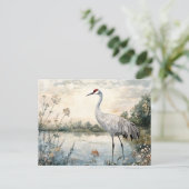 Waterverf Sandhill Crane op een vijver Briefkaart (Staand voorkant)
