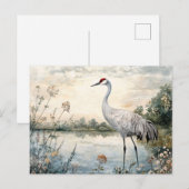 Waterverf Sandhill Crane op een vijver Briefkaart (Voorkant / Achterkant)