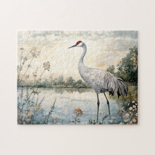 Waterverf Sandhill Crane op een vijver Legpuzzel