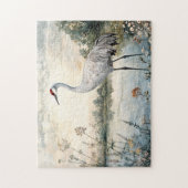 Waterverf Sandhill Crane op een vijver Legpuzzel (Verticaal)
