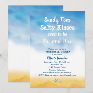 Waterverf Sandy Toes Rehearsal Dinner sky en zand Kaart