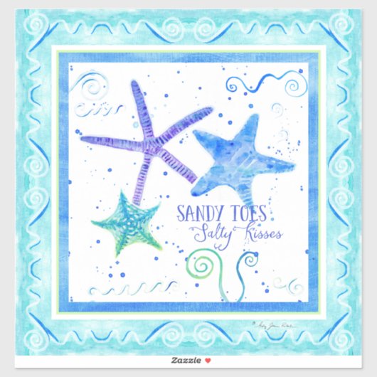 Waterverf Sandy Toes Salty Kisses Strand Zeester Sticker (Vel)