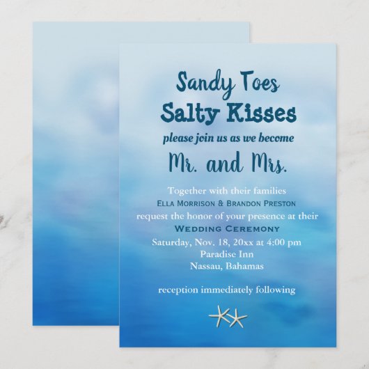 Waterverf Sandy Toes Wedding Invite starfish Kaart (Voorkant / Achterkant)