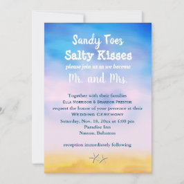 Waterverf Sandy Toes Wedding Invite sunset and zan Kaart