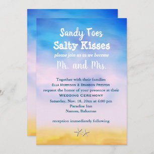 Waterverf Sandy Toes Wedding Invite sunset and zan Kaart