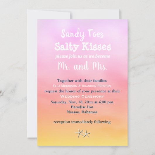 Waterverf Sandy Toes Wedding Invite sunset Kaart (Voorkant)