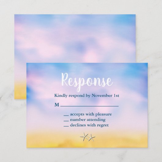 Waterverf Sandy Toes Wedding RSVP - zonsondergang (Voorkant / Achterkant)