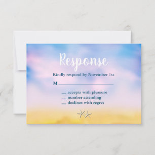 Waterverf Sandy Toes Wedding RSVP - zonsondergang Kaartje