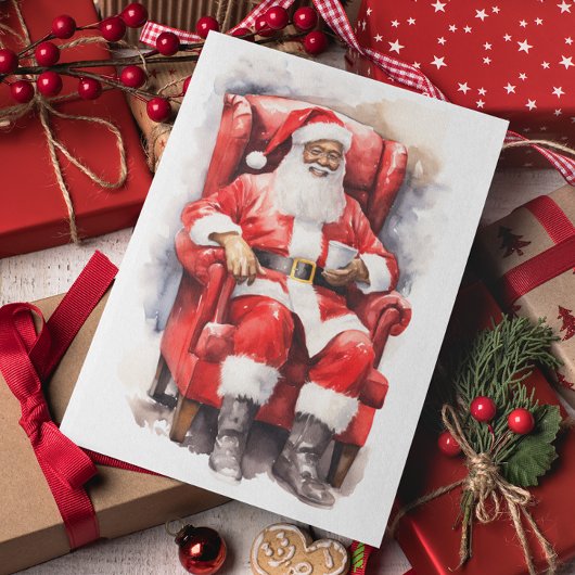 Waterverf Santa Afrikaans Amerikaans Feestdagenkaart
