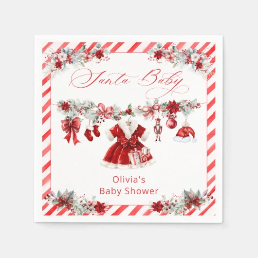 Waterverf Santa Baby Christmas Girl Baby shower Servet (Voorkant)