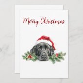 Waterverf Santa Black Lab Feestdagenkaart (Voorkant / Achterkant)