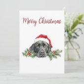 Waterverf Santa Black Lab Feestdagenkaart (Staand voorkant)