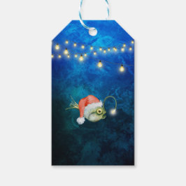 Waterverf Santa Claus Angler Vis Cadeaulabel