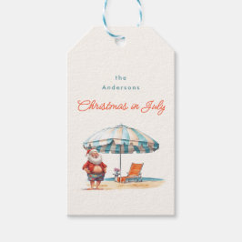 Waterverf Santa Claus Beach Kerstmis in juli Cadeaulabel