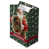 Waterverf Santa Claus Holiday Gift Bag - Aangepast Medium Cadeauzakje (Voorkant Gekanteld)