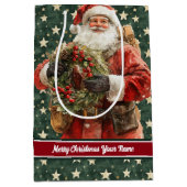 Waterverf Santa Claus Holiday Gift Bag - Aangepast Medium Cadeauzakje (Voorkant)
