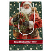 Waterverf Santa Claus Holiday Gift Bag - Aangepast Medium Cadeauzakje (Achterkant)