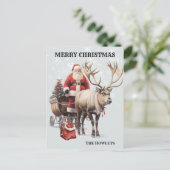  Waterverf Santa en rendierslee Briefkaart (Staand voorkant)