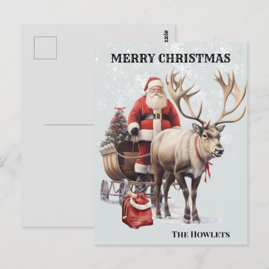  Waterverf Santa en rendierslee Briefkaart (Voorkant / Achterkant)