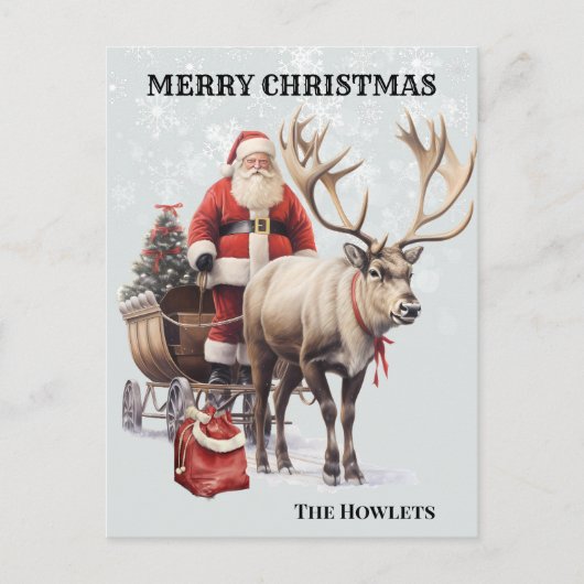  Waterverf Santa en rendierslee Briefkaart (Voorkant)
