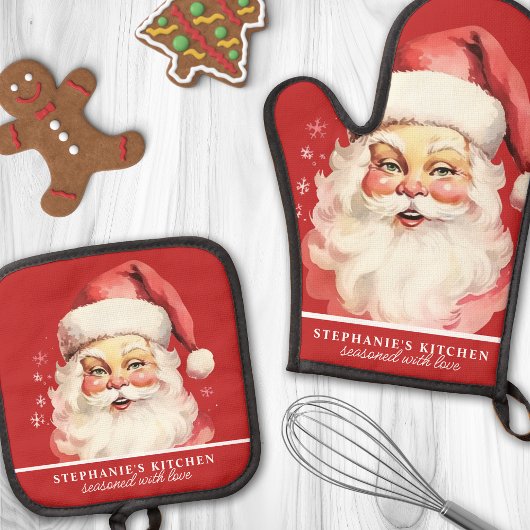  Waterverf Santa Face Christmas Custom Ovenwant & Pannenlap Set