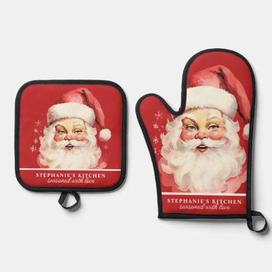 Waterverf Santa Face Christmas Custom Ovenwant & Pannenlap Set (Voorkant)