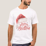 Waterverf Santa Hat "Merry Christmas" Ontwerp T-shirt<br><div class="desc">Vier de feestelijke sfeer met dit prachtige, op de waterverf geïnspireerde "Merry Christmas"-ontwerp met een klassiek Santa Claus-pet. De met de hand geschilderde rode kerstmuts voegt een charmante en artistieke toets toe, perfect gecombineerd met elegante rode scriptletters en delicate sneeuwvlokken voor een vreugdevolle vakantievibe. Dit ontwerp legt de magie van...</div>
