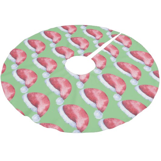 Waterverf Santa Hat Pattern Kerstboom Rok (Gekanteld)