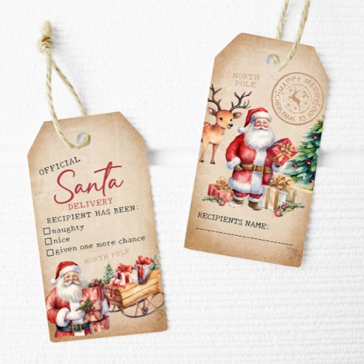 Waterverf  Santa Merry Christmas Gift Labels Cadeaulabel