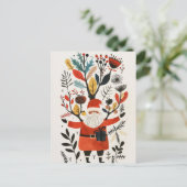 Waterverf Santa met kleurrijke bloemen Xmas Briefkaart (Staand voorkant)