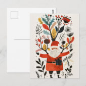 Waterverf Santa met kleurrijke bloemen Xmas Briefkaart (Voorkant / Achterkant)